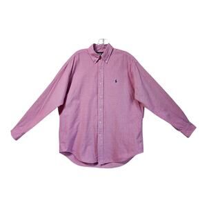RALPH LAUREN Men M Blaire Shirt Button Down Pink White Micro Check Pony Logo 48"